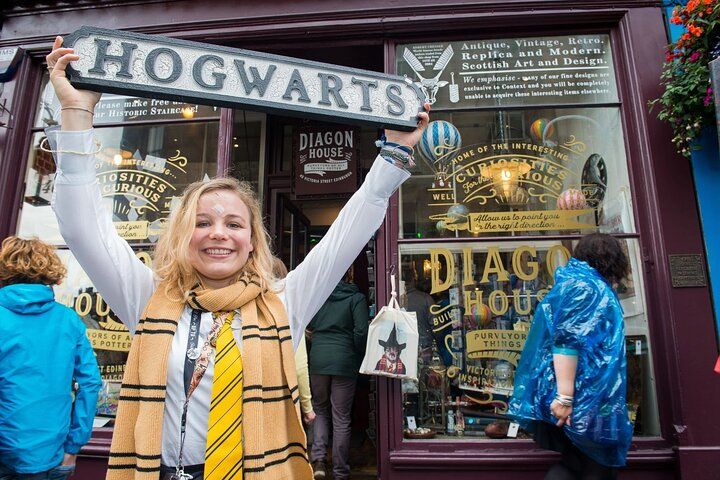 Experience the charm of Diagon Alley as you hold a Hogwarts sign immersing yourself in the world that inspired JK Rowling’s magical creations on this delightful walking tour through Edinburgh.
